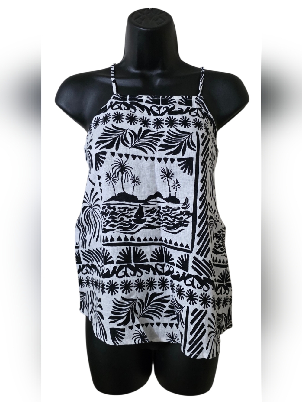 Rachel Zoe Black and White Tropical Print Tank Top